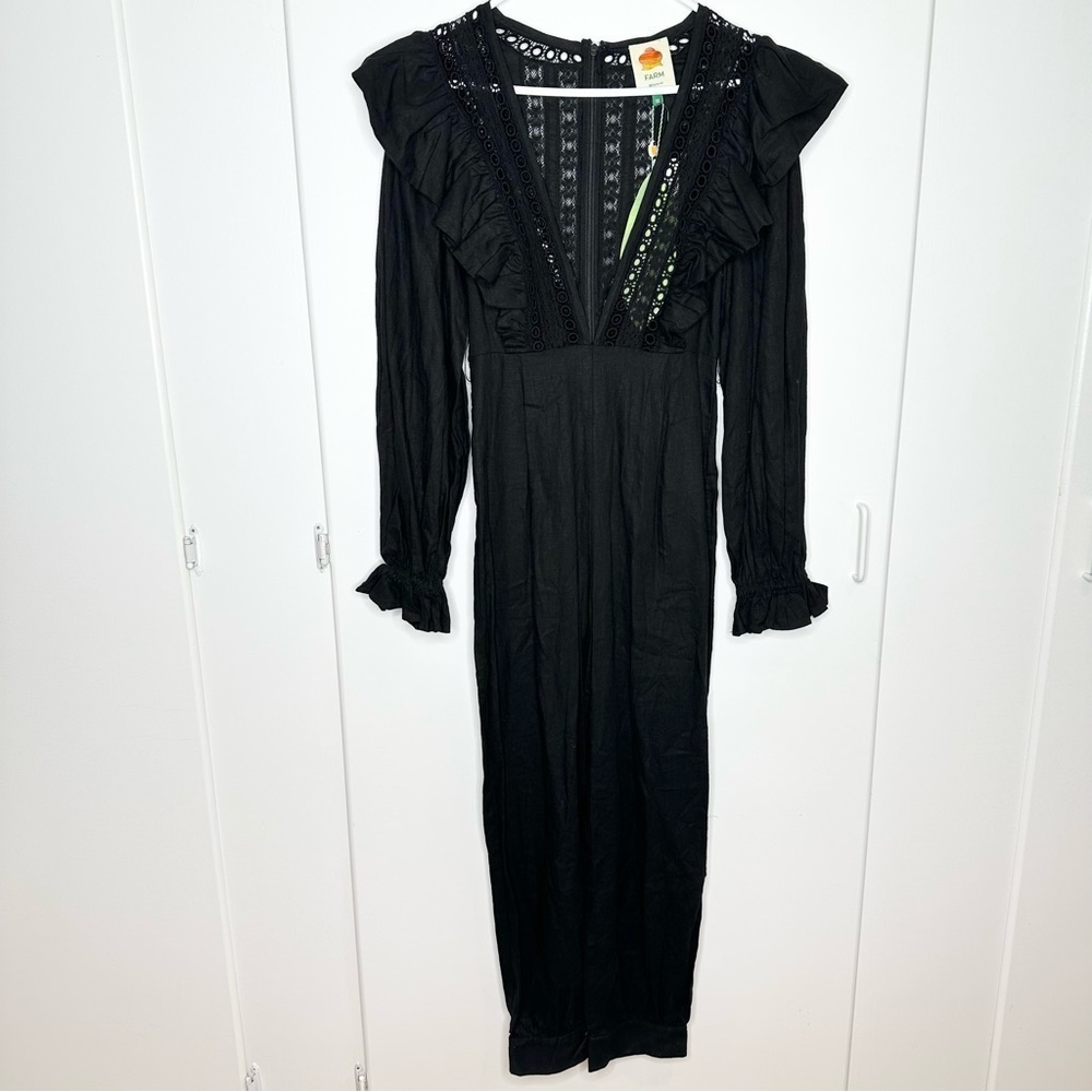 NWT Farm Rio Anthropologie Lace And Ruffles Black Jumpsuit Size XS - Picture 4 of 12